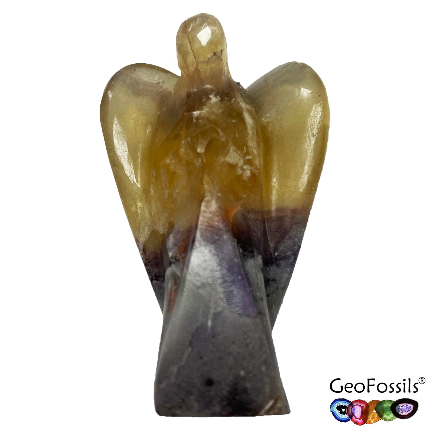 GeoFossils amber and Purple Fluorite 50mm Angel