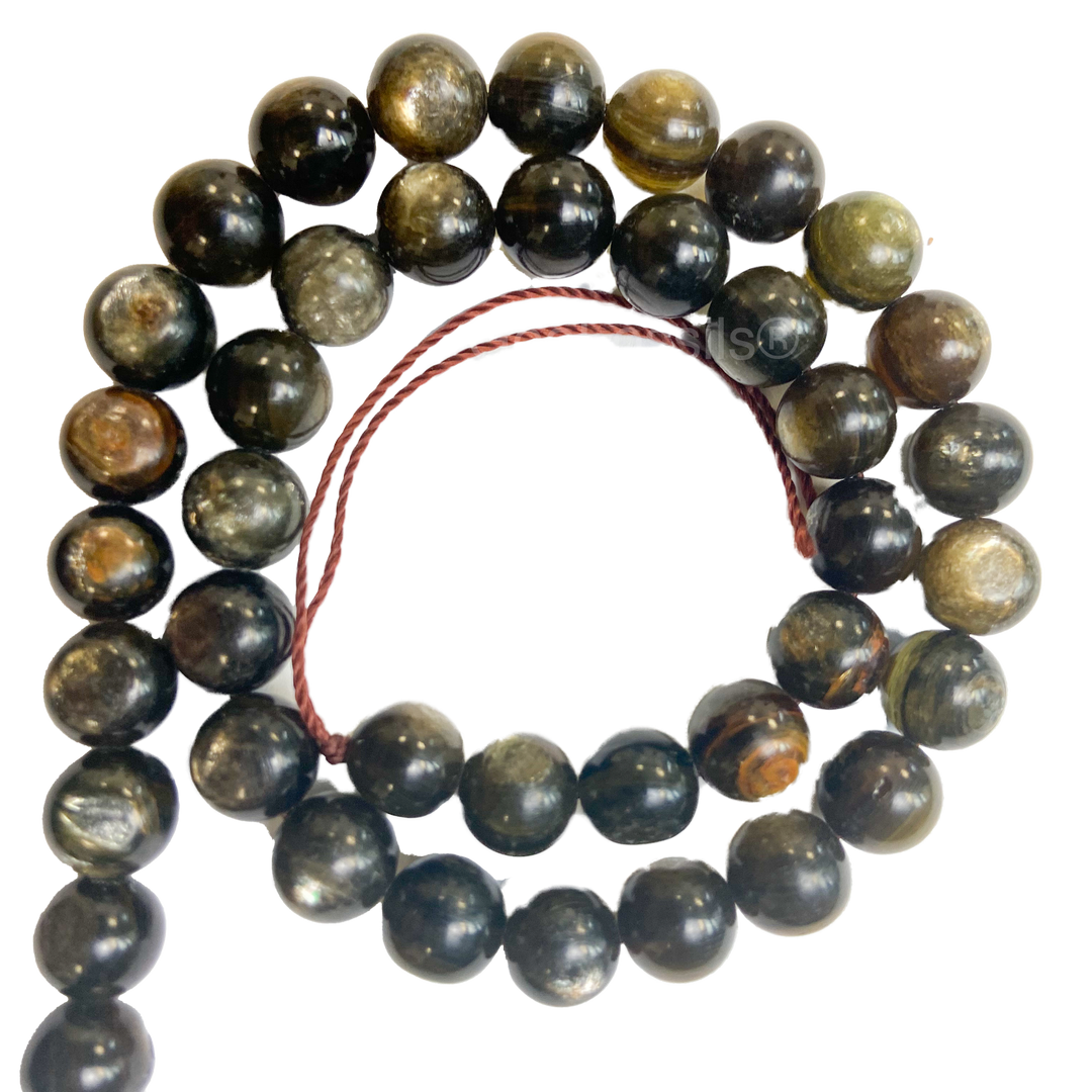 Close-up of Gold Mica round beads showing natural sheen and detail