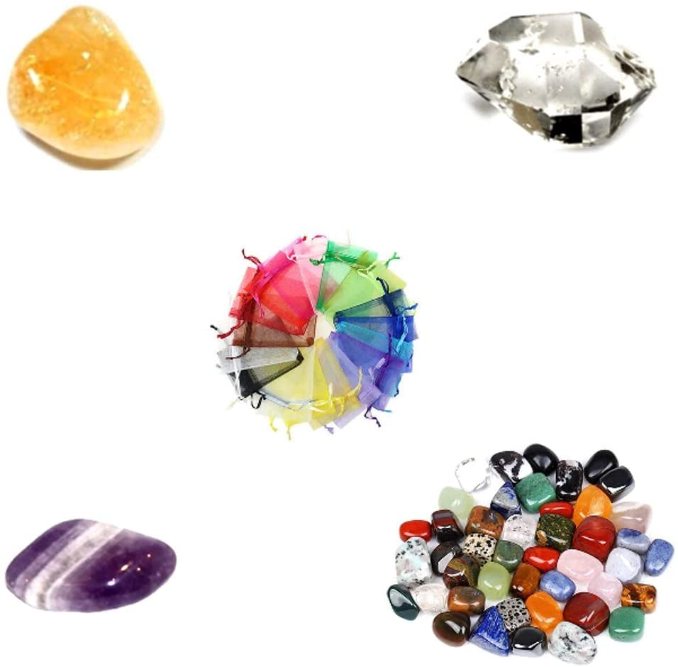 Pouches, orange, purple crystal and multicolour stones smooth