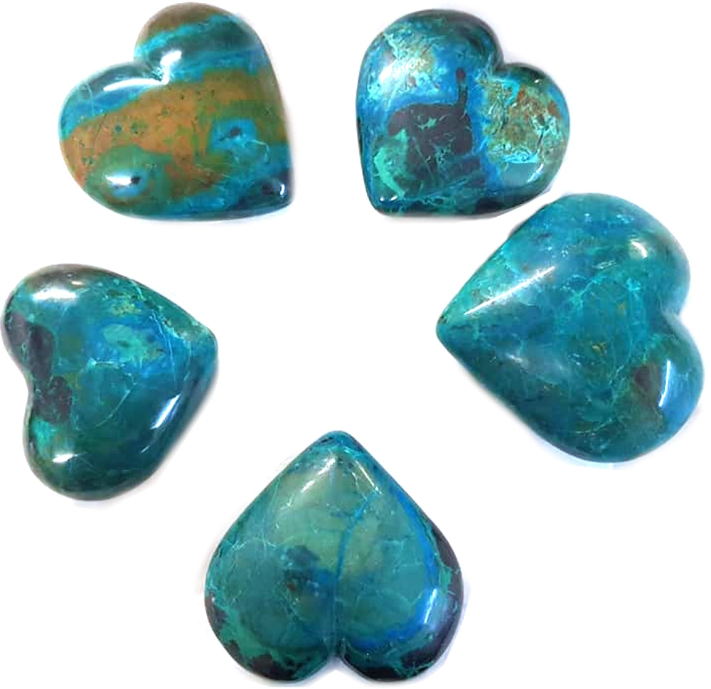 GeoFossils Chrysocolla High Grade Rare Heart, a vibrant blue-green crystal promoting calm communication, emotional healing, and inner peace.