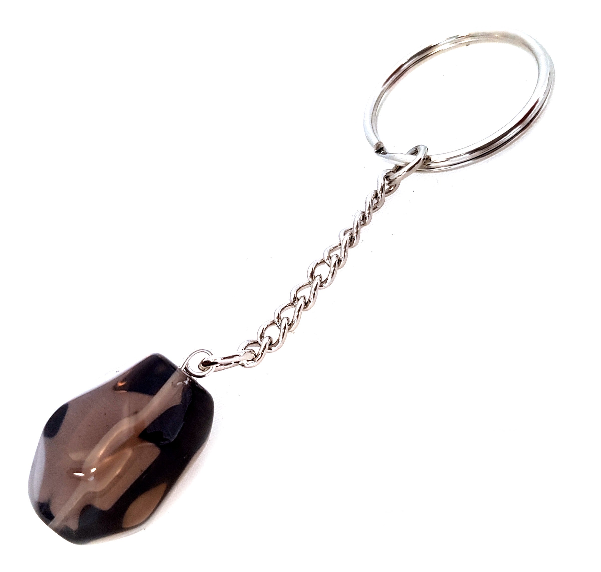 Smoky Quartz Keyring Silver Effect