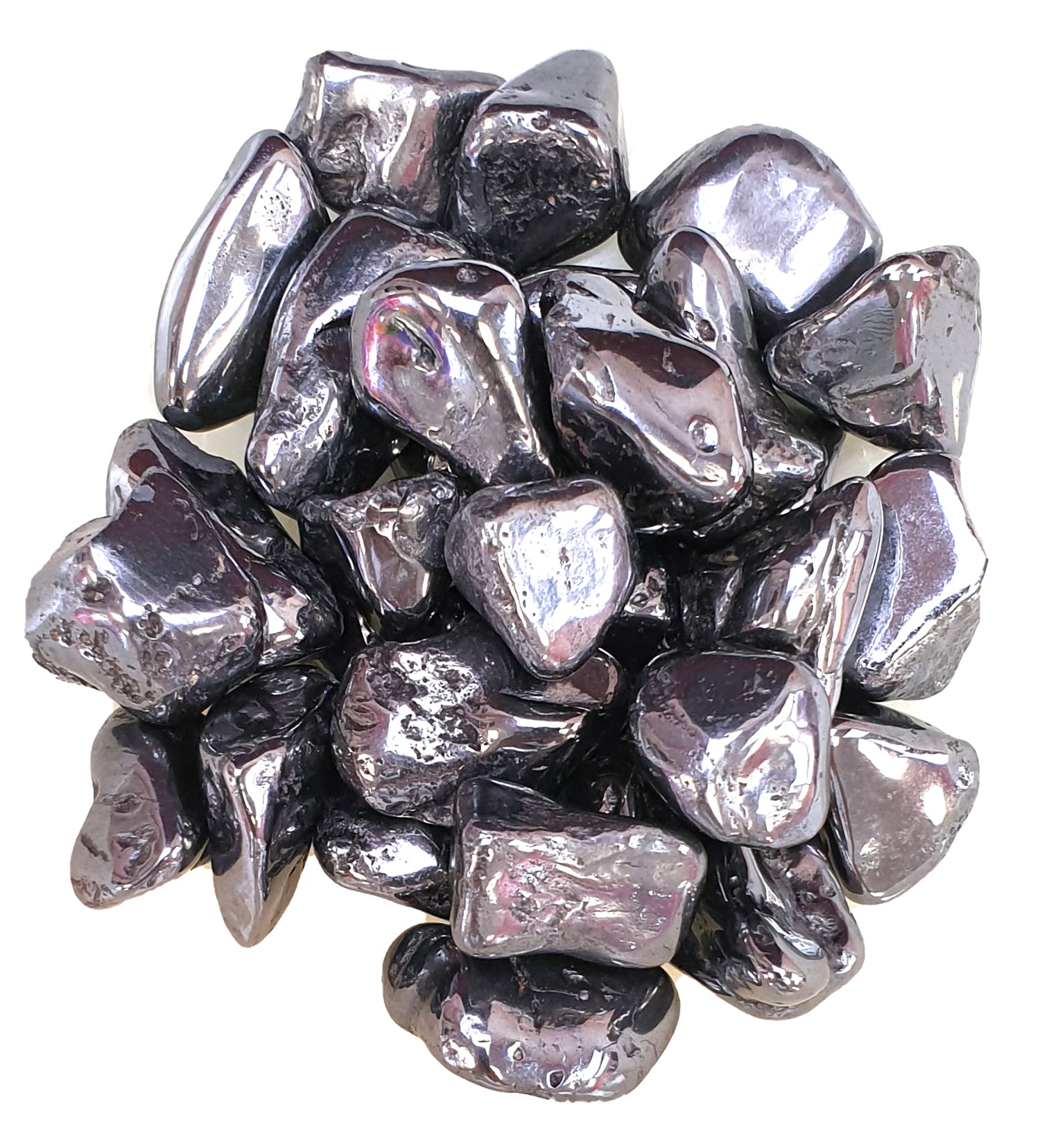 GeoFossils Manganese Tumble Stone, a metallic black grounding crystal for emotional strength, protection, and energetic stability.