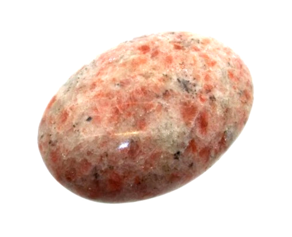 A Sunstone Medium Oval Stone showcasing its warm orange and golden hues. The stone radiates with shimmering inclusions, capturing Sunstone's energising and confidence-boosting qualities. Ideal for carrying in your pocket or using in jewellery, it brings a touch of sunlight into your daily life.