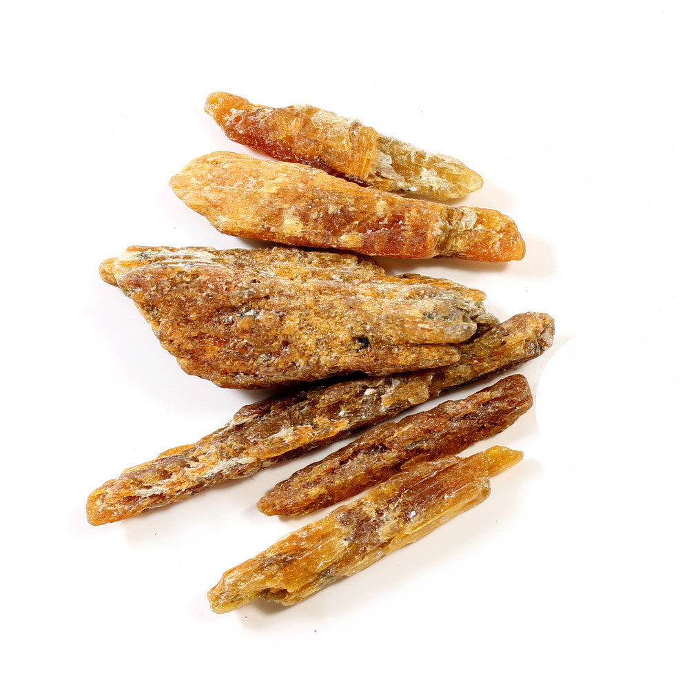 Orange minerals with brown streaks, long rigid shaped
