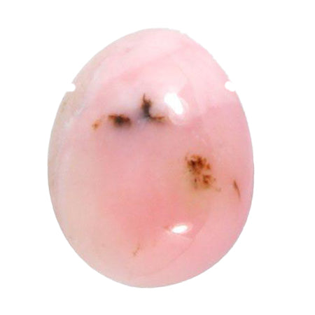 Pink oval crystal with brown and red small areas, smooth, polished