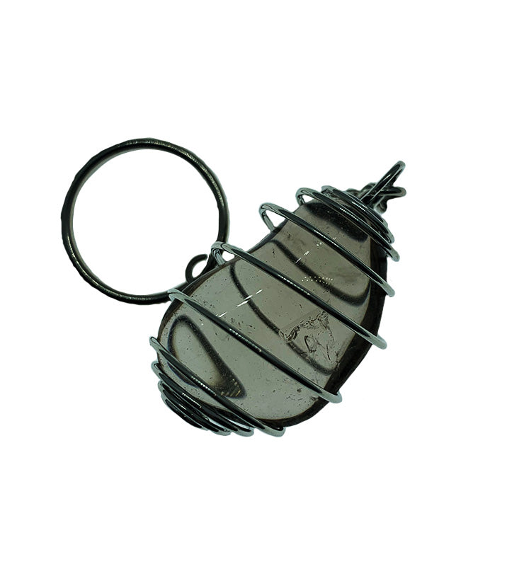 Smokey Quartz Spiral Gemstone Crystal Cage Keyring