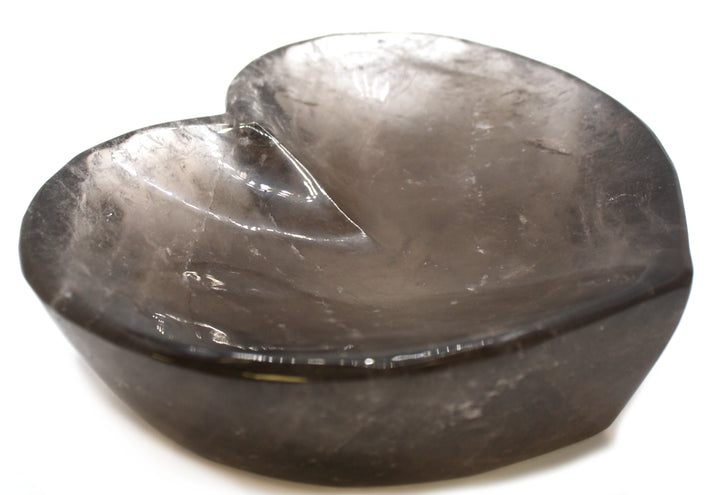 GeoFossils Smokey Quartz Heart-Shaped Bowl, a beautiful crystal carving for grounding, love, and protective energy.