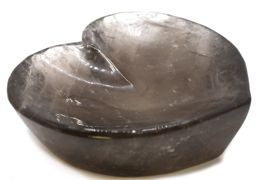 GeoFossils Smokey Quartz Heart-Shaped Bowl, a beautiful crystal carving for grounding, love, and protective energy.