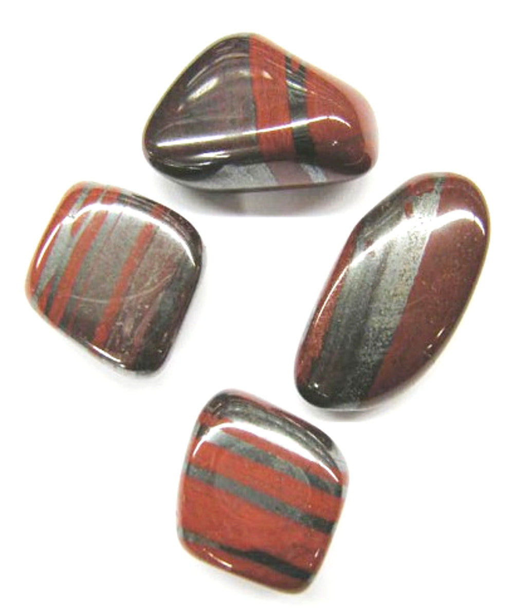 GeoFossils Hematite with Red Jasper Tumble Stone, a grounding blend of grey and red crystal for strength, protection, and emotional stability.