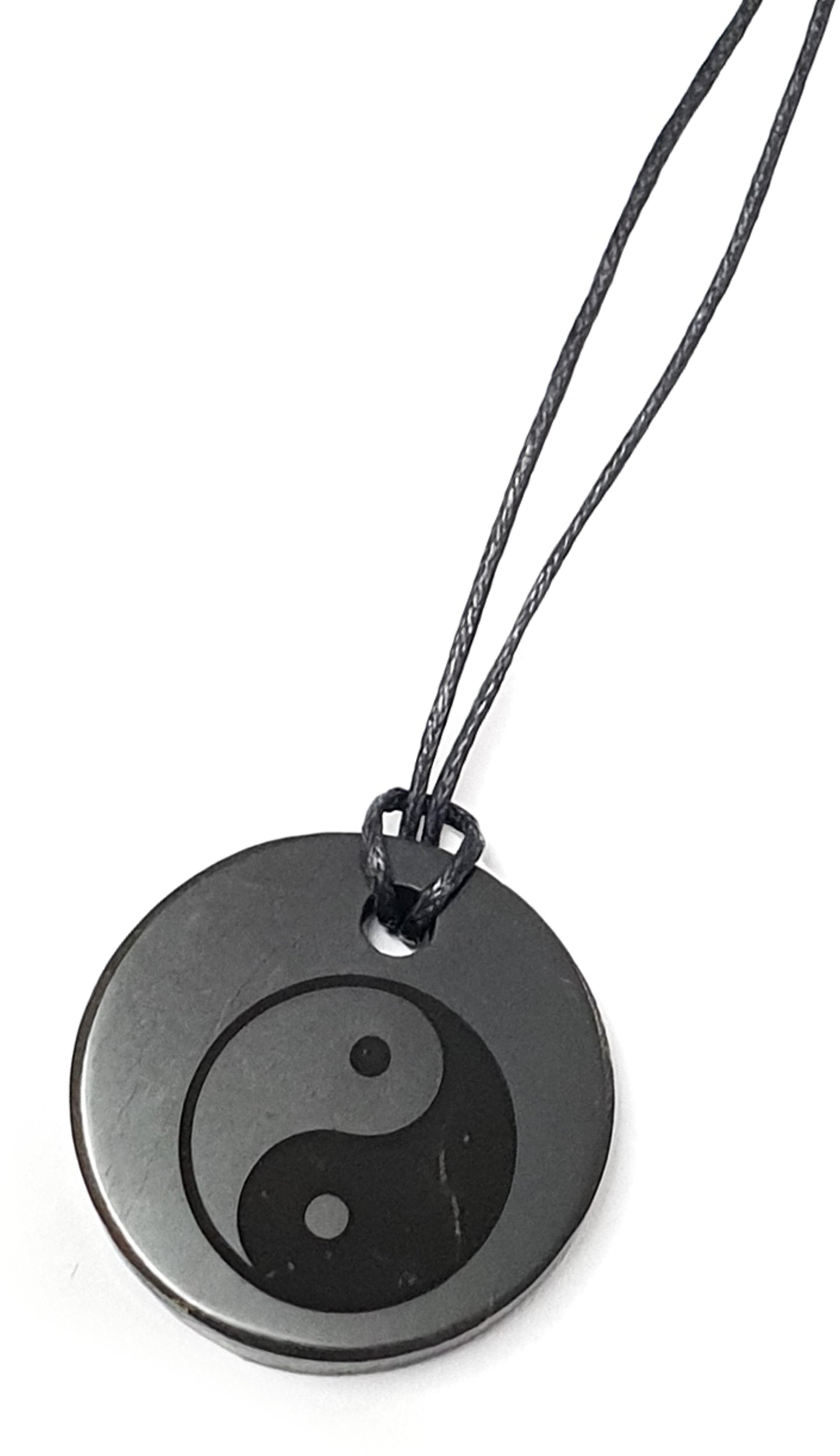 GeoFossils Yin Yang Shungite Black Pendant with Cotton Cord